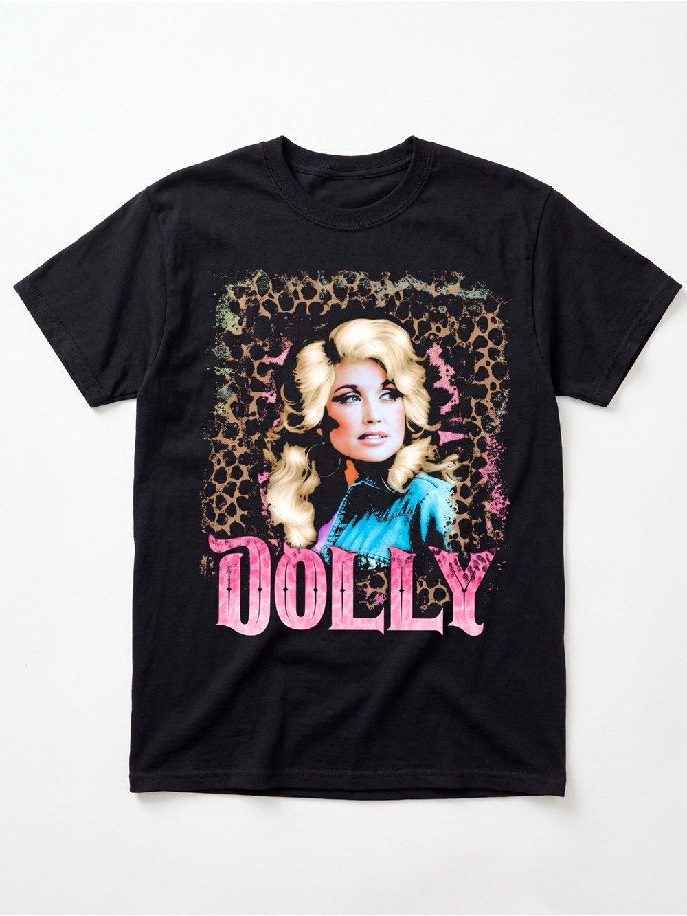 Dolly Graphic Tee - Black with Pink and Blue Print